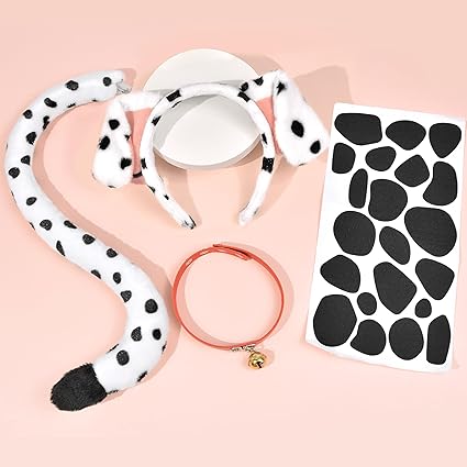 Juego de diadema de orejas dálmatas, collar de cola de perro y calcomanías de fieltro - Quierox - Tienda Online