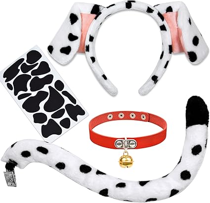 Juego de diadema de orejas dálmatas, collar de cola de perro y calcomanías de fieltro - Quierox - Tienda Online