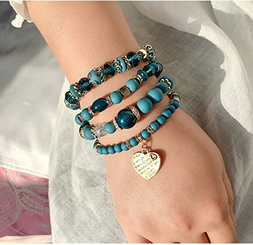 Juego de pulseras apilables de cuentas para mujer, conjunto de pulseras elásticas multicapa multicolor - Quierox - Tienda Online