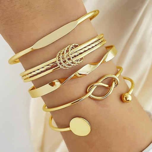 Juego de pulseras doradas apilables abiertas y ajustables de estilo bohemio - Quierox - Tienda Online