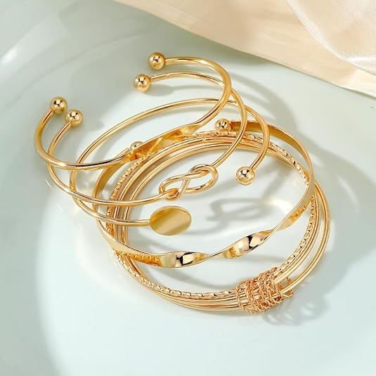 Juego de pulseras doradas apilables abiertas y ajustables de estilo bohemio - Quierox - Tienda Online