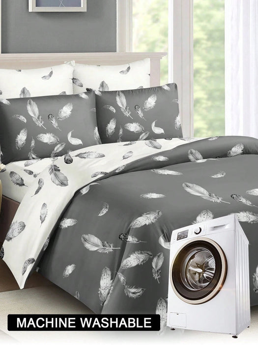 Juego de sábanas nórdica de 3pcs con estampado de plumas, suave y agradable al tacto - Quierox - Tienda Online