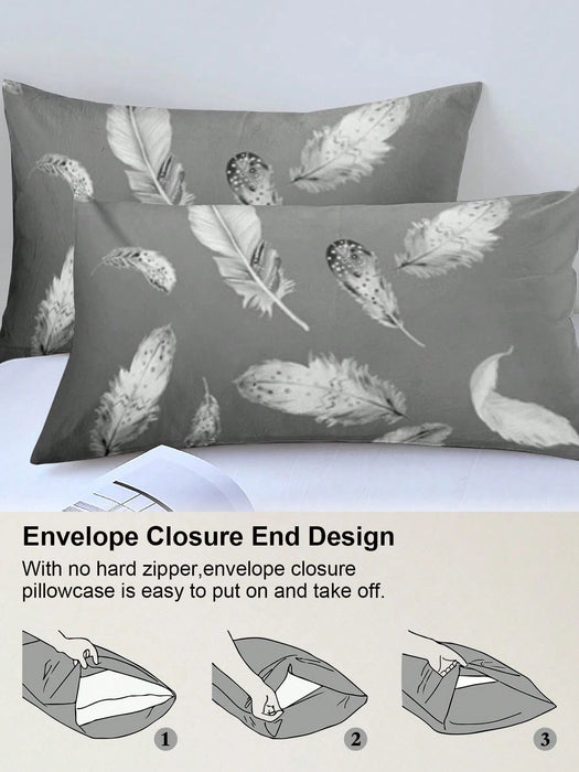 Juego de sábanas nórdica de 3pcs con estampado de plumas, suave y agradable al tacto - Quierox - Tienda Online