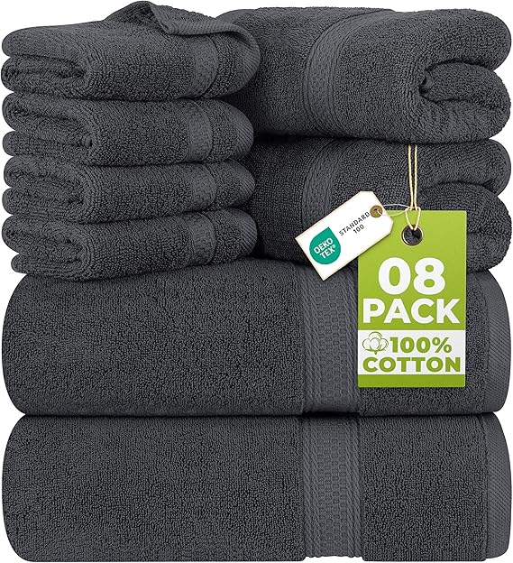 Juego de toallas de lujo Utopia Towels de 8 piezas: toallas de felpa majestuosas, súper absorbentes - Quierox - Tienda Online