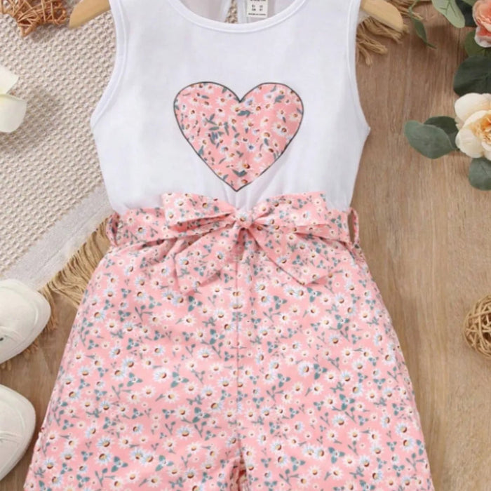 Jumpsuit sin mangas para niña con estampado floral y cinturon - Quierox - Tienda Online