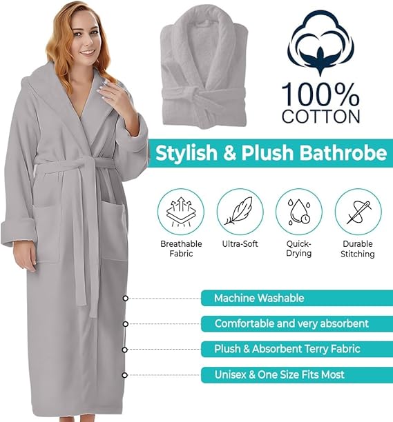 KAHAF COLLECTION Bata de baño de rizo de algodón para mujeres y hombres - Quierox - Tienda Online