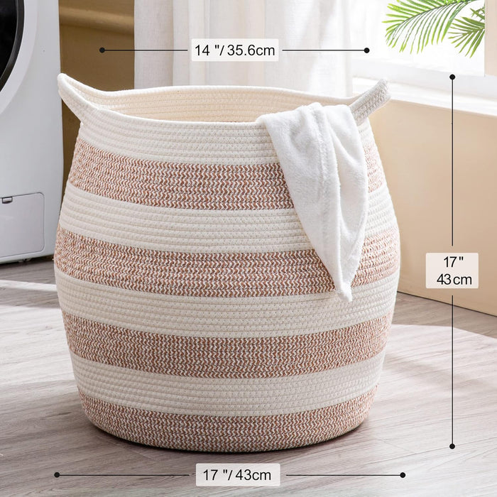 KAKAMAY Cestas tejidas para almacenamiento (17"x17"), gran cesta de ropa de cuerda de algodón tejida - Quierox - Tienda Online