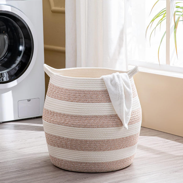 KAKAMAY Cestas tejidas para almacenamiento (17"x17"), gran cesta de ropa de cuerda de algodón tejida - Quierox - Tienda Online