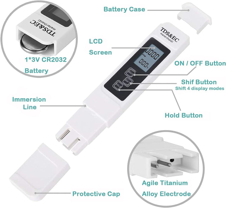 KEWAYO TDS Medidor Digital de Agua 3 en 1 Herramienta de Prueba de Precisión del Agua - Quierox - Tienda Online