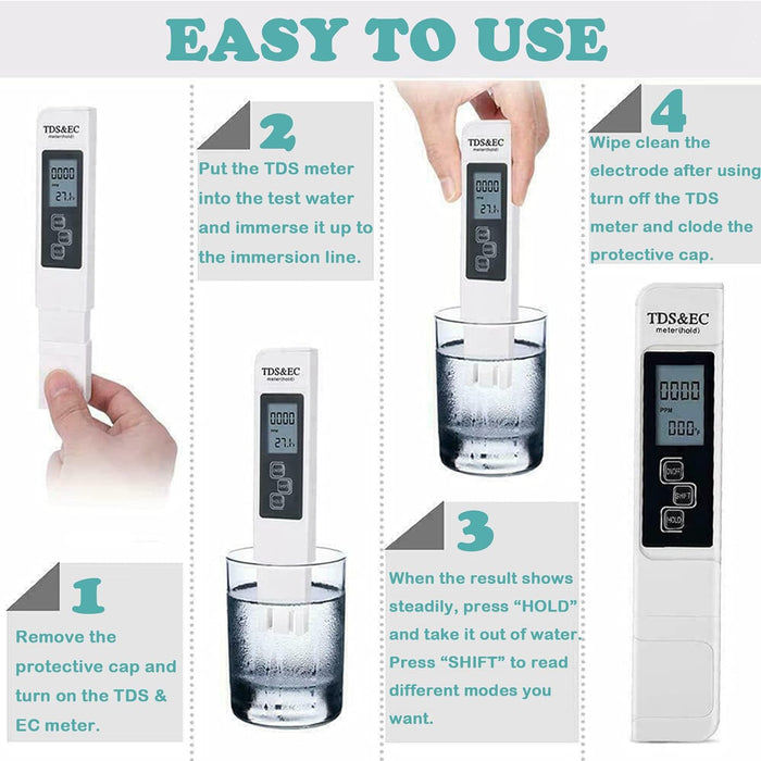 KEWAYO TDS Medidor Digital de Agua 3 en 1 Herramienta de Prueba de Precisión del Agua - Quierox - Tienda Online