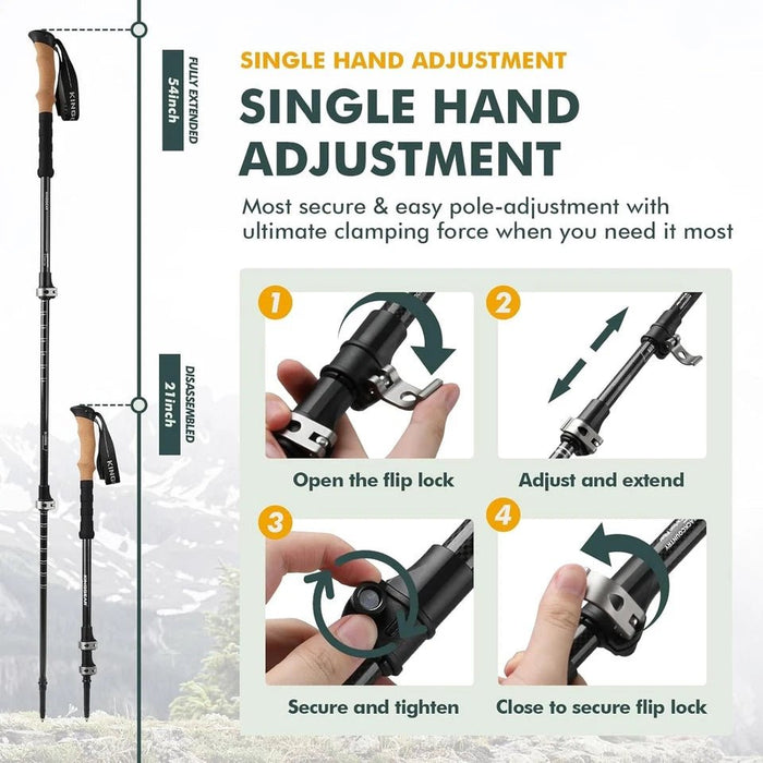 KINGGEAR Bastones de senderismo TPC 100% fibra de carbono, bastones telescópicos - Quierox - Tienda Online