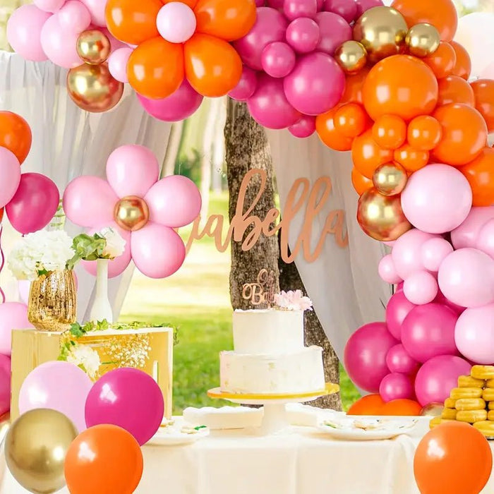 Kit de arco de guirnalda de globos rosa y naranja, 126 globos de látex dorado de metal cromado rosa y naranja - Quierox - Tienda Online
