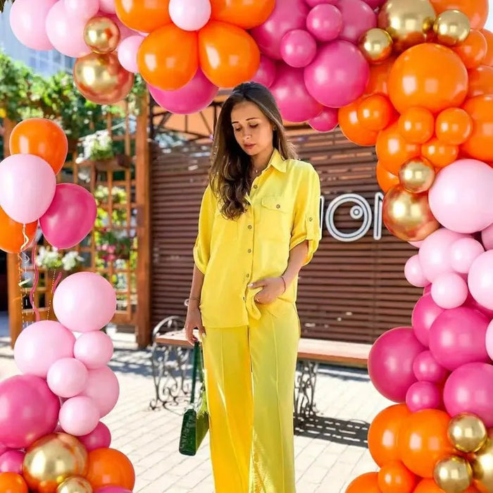 Kit de arco de guirnalda de globos rosa y naranja, 126 globos de látex dorado de metal cromado rosa y naranja - Quierox - Tienda Online