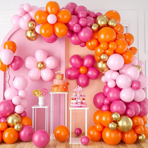 Kit de arco de guirnalda de globos rosa y naranja, 126 globos de látex dorado de metal cromado rosa y naranja - Quierox - Tienda Online