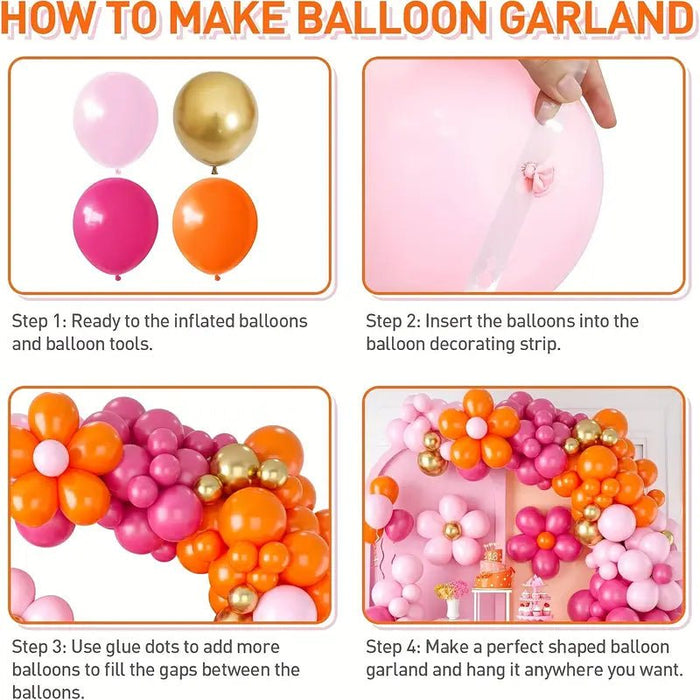 Kit de arco de guirnalda de globos rosa y naranja, 126 globos de látex dorado de metal cromado rosa y naranja - Quierox - Tienda Online