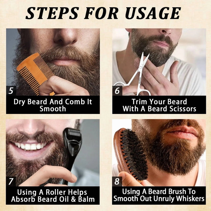 Kit de barba Wozutunt para hombre, set de cuidado y recorte con champú, aceite, bálsamo, cepillo, peine y tijeras - Quierox - Tienda Online