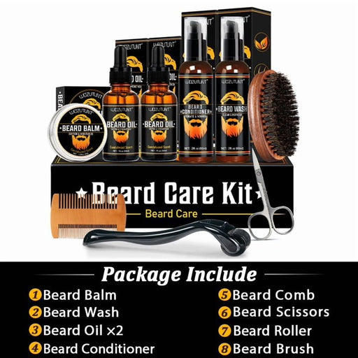 Kit de barba Wozutunt para hombre, set de cuidado y recorte con champú, aceite, bálsamo, cepillo, peine y tijeras - Quierox - Tienda Online