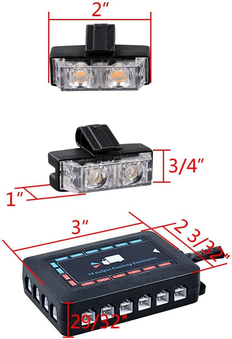 Kit de barra de luces estroboscópicas de advertencia de emergencia de 16 x 12 V y 2 LED de color ámbar con clips - Quierox - Tienda Online