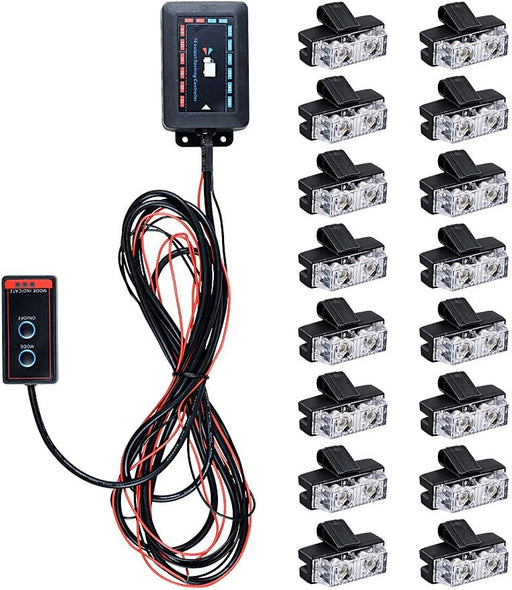 Kit de barra de luces estroboscópicas de advertencia de emergencia de 16 x 12 V y 2 LED de color ámbar con clips - Quierox - Tienda Online