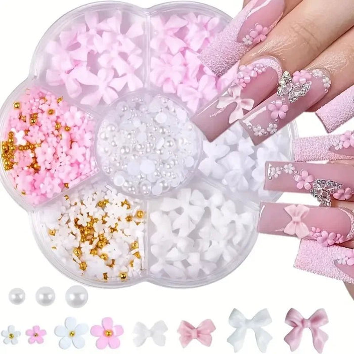Kit de decoración de uñas 3D de 500pcs con lazos de resina, perlas planas y formas variadas - Quierox - Tienda Online