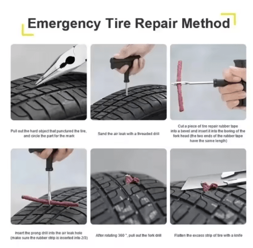 Kit de herramientas de reparación de neumáticos de coche de 6 piezas con tiras de goma - Quierox - Tienda Online