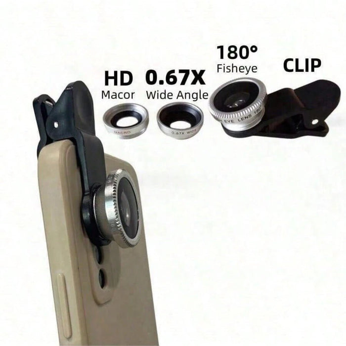 Kit de lentes para cámara de teléfono 3 en 1: gran angular, macro y ojo de pez. - Quierox - Tienda Online