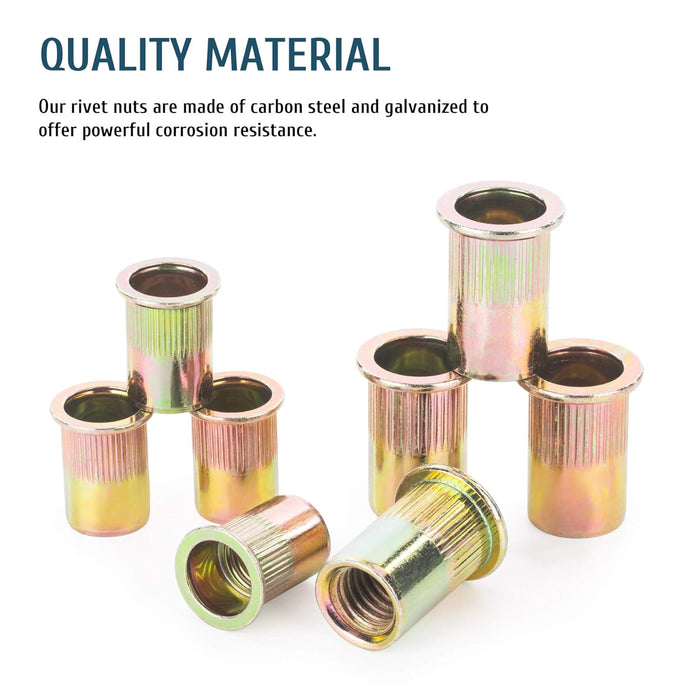 Kit de tuercas remachables, 380 piezas, SAE y métricas, con tuercas remachables de cabeza plana de acero al carbono galvanizado - Quierox - Tienda Online