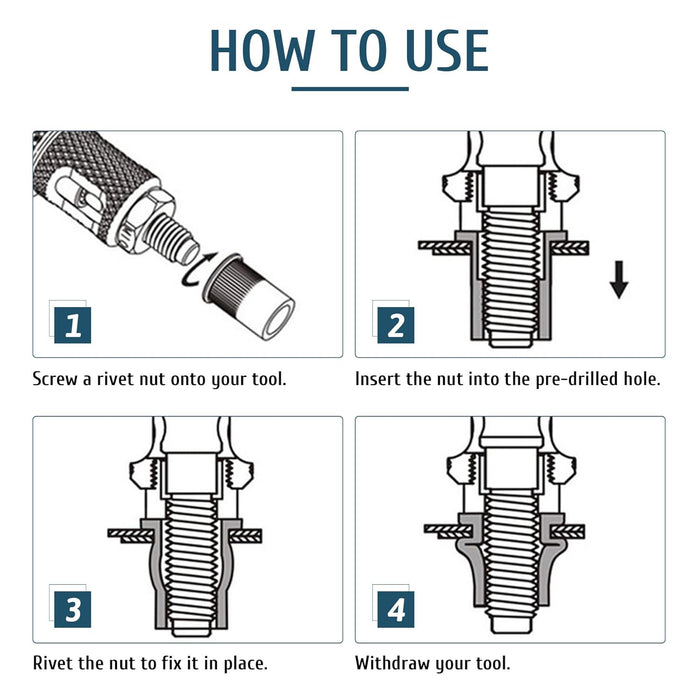 Kit de tuercas remachables, 380 piezas, SAE y métricas, con tuercas remachables de cabeza plana de acero al carbono galvanizado - Quierox - Tienda Online