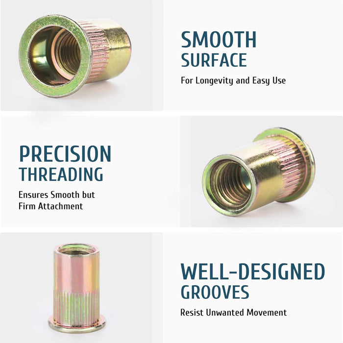 Kit de tuercas remachables, 380 piezas, SAE y métricas, con tuercas remachables de cabeza plana de acero al carbono galvanizado - Quierox - Tienda Online