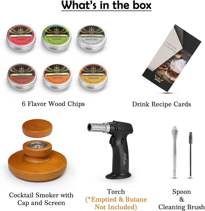 Kit para ahumar cócteles: ahumador de madera antiguo hecho a mano con soplete, 6 sabores - Quierox - Tienda Online