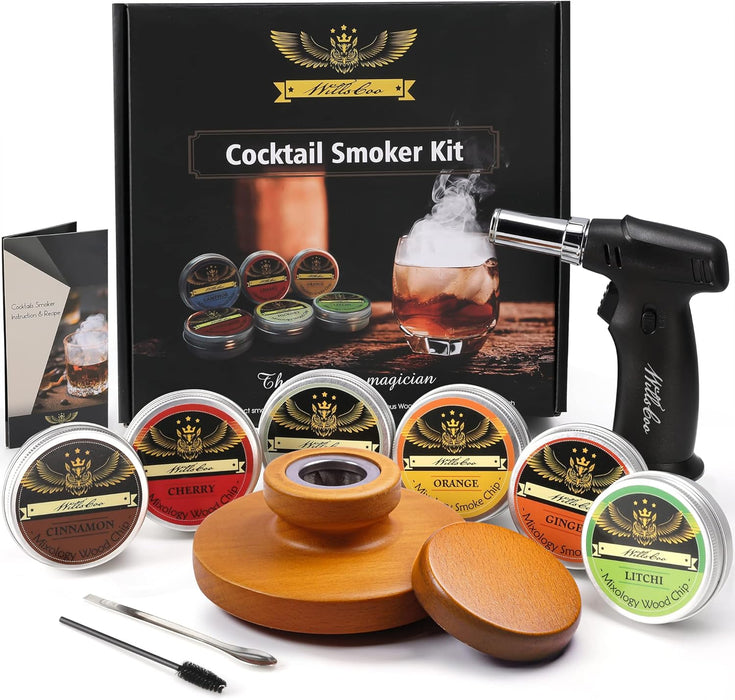 Kit para ahumar cócteles: ahumador de madera antiguo hecho a mano con soplete, 6 sabores - Quierox - Tienda Online