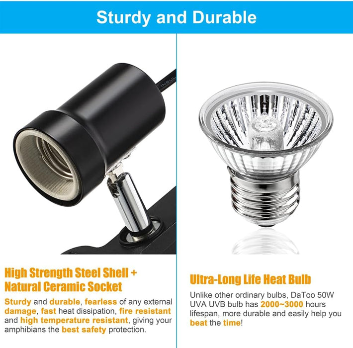 Lámpara de calor para reptiles, luz giratoria de calefacción de tortuga con bombilla de calor UVA UVB de 50 W - Quierox - Tienda Online