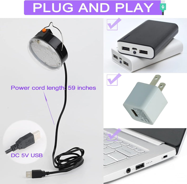 Lámpara LED negra , 10 W, UV colgante USB con gancho - Quierox - Tienda Online