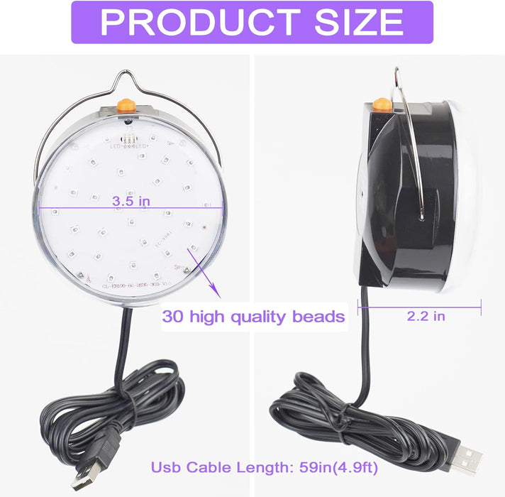 Lámpara LED negra , 10 W, UV colgante USB con gancho - Quierox - Tienda Online