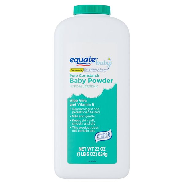 Talco para bebé Equate Baby Pure de almidón de maíz con aloe vera y vitamina E, 624 g