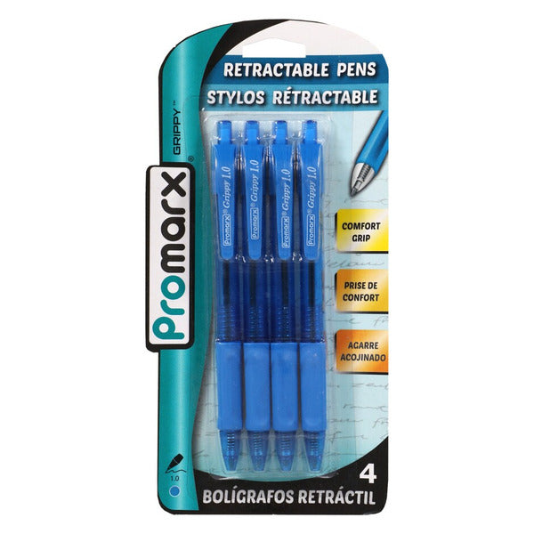 Bolígrafos retráctiles Promarx de 1,0 mm con tinta azul y agarre cómodo.