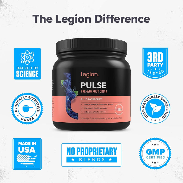 LEGION Pulse Pre Workout - Bebida preentrenamiento de óxido nítrico - Quierox - Tienda Online