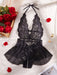 Lencería sexy negra con escote en V profundo de encaje para mujer con aberturas - Quierox - Tienda Online