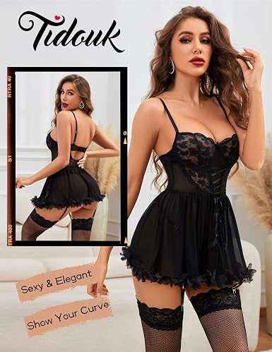 Lencería sexy para mujer, babydoll de encaje, camisón push-up con dobladillo de pétalo y liguero - Quierox - Tienda Online