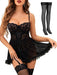 Lencería sexy para mujer, babydoll de encaje, camisón push-up con dobladillo de pétalo y liguero - Quierox - Tienda Online
