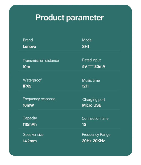 Lenovo SH1 - auriculares inalámbricos con Bluetooth 5,0, con banda para el cuello, deportivos - Quierox - Tienda Online