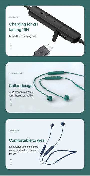 Lenovo SH1 - auriculares inalámbricos con Bluetooth 5,0, con banda para el cuello, deportivos - Quierox - Tienda Online