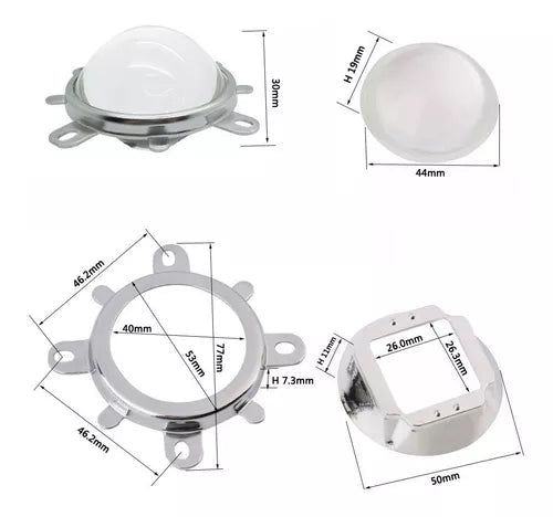 Lente LED de 60 grados, vidrio óptico + colimador reflector + soporte fijo para chip de alta potencia - Quierox - Tienda Online