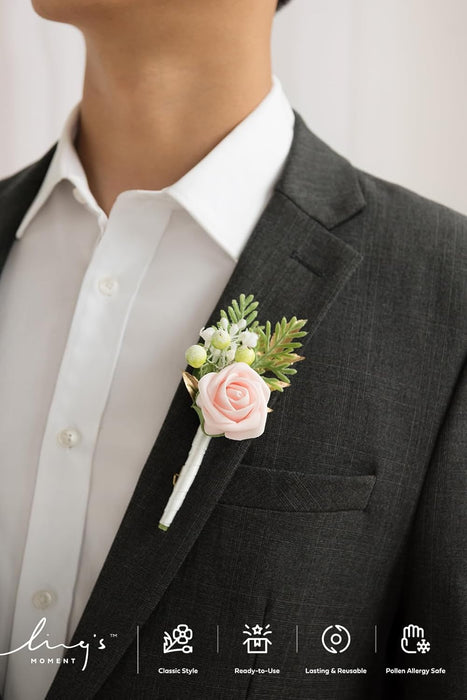 Ling's Moment Boutonniere para hombres, 10 flores artificiales para decoración de boda - Quierox - Tienda Online