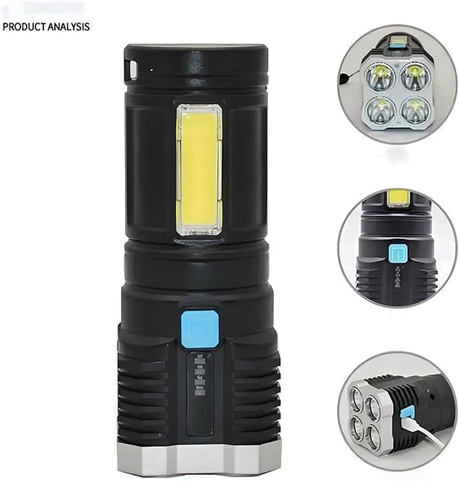 Linterna LED recargable, brillante, resistente al agua y portátil,con 4 modos de luz - Quierox - Tienda Online