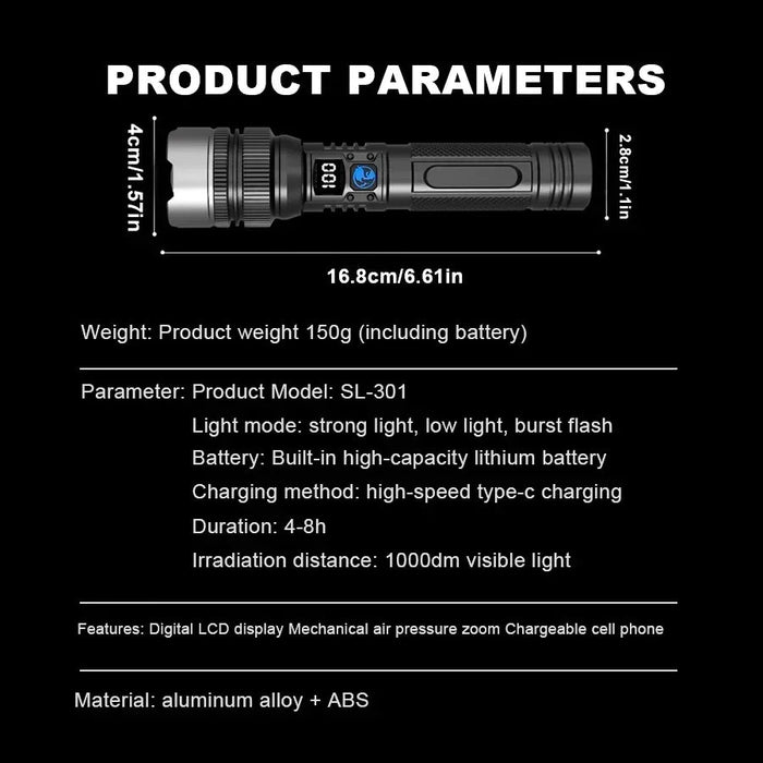 Linternas LED de alta potencia y fuerte 300000 Antorcha táctica LM con luz de pantalla - Quierox - Tienda Online