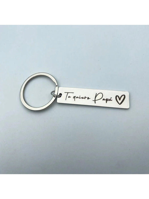 Llavero con la frase en español "Te Amo Papi", rectangular plateado minimalista - Quierox - Tienda Online
