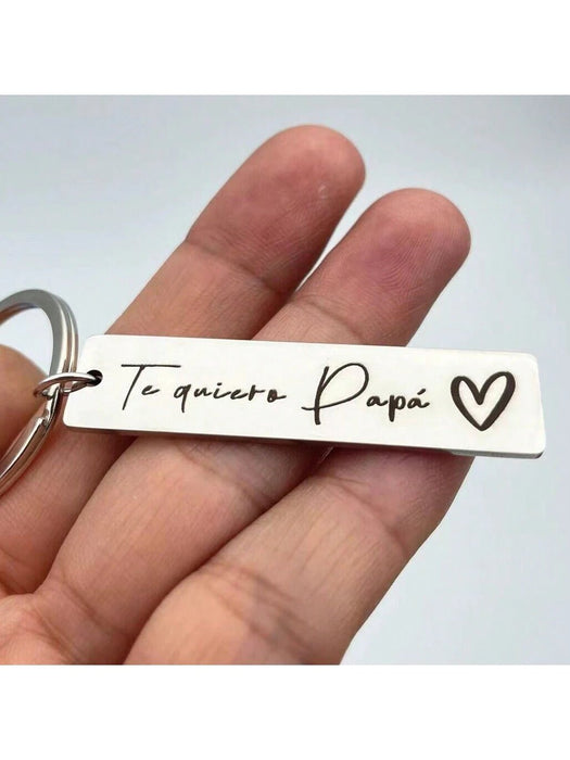 Llavero con la frase en español "Te Amo Papi", rectangular plateado minimalista - Quierox - Tienda Online