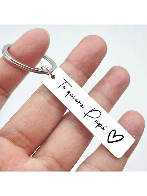 Llavero con la frase en español "Te Amo Papi", rectangular plateado minimalista - Quierox - Tienda Online