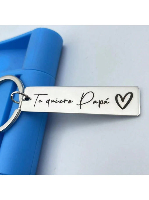 Llavero con la frase en español "Te Amo Papi", rectangular plateado minimalista - Quierox - Tienda Online